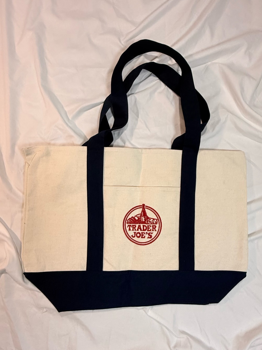 Trader Joe's Cream and Navy Canvas Tote